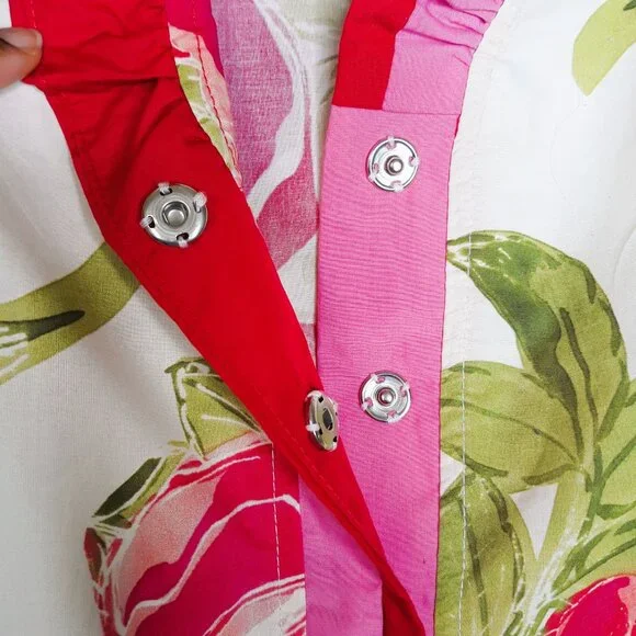 Entro Colorful Floral Ruffle Puff Sleeve Top M Boho Coquette - Picture 3 of 7